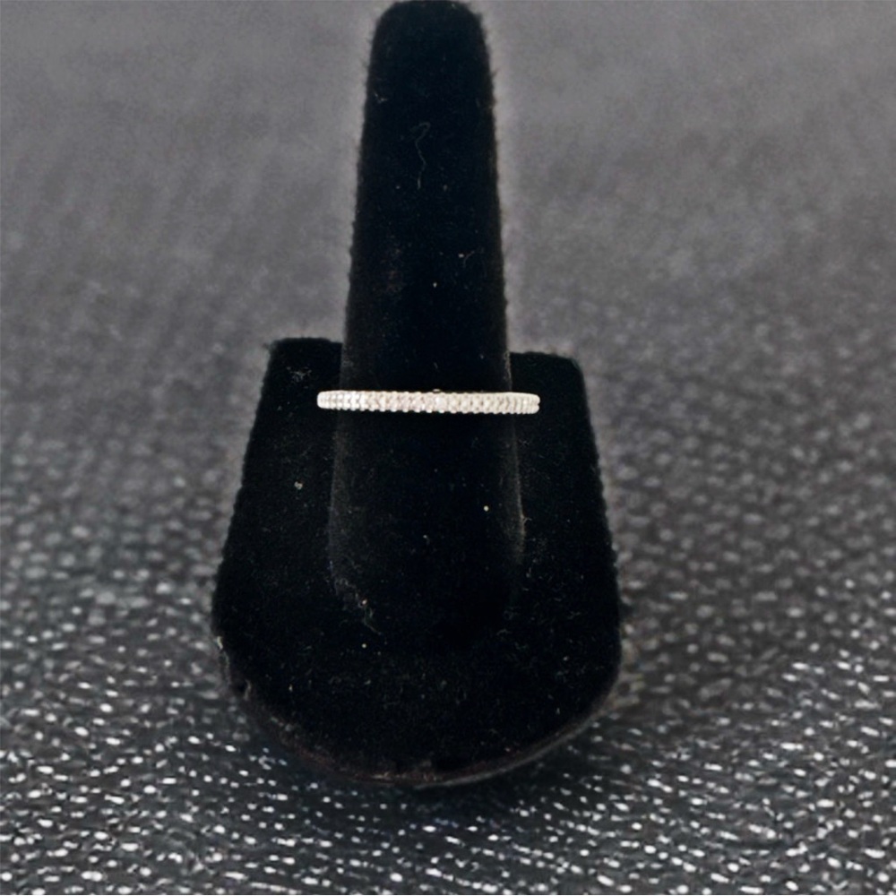 14K White Gold Diamond Half Pavé Band | Dainty Stackable Wedding Ring